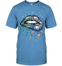 Load image into Gallery viewer, New York Jets and New York Islanders glitter pattern sexy lips t shirt