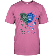Load image into Gallery viewer, New York Jets and New York Rangers tiny hearts shaped fan shirt