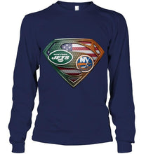 Load image into Gallery viewer, New York Jets and New York Islanders superman american flag layer shirt