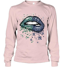 Load image into Gallery viewer, New York Jets and New York Yankees glitter pattern sexy lips t shirt