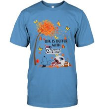 Load image into Gallery viewer, Life is better with New England Patriots snoopy sleeping under autumn tree shirt