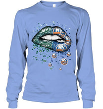 Load image into Gallery viewer, New York Jets and New York Islanders glitter pattern sexy lips t shirt