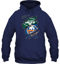 Load image into Gallery viewer, New York Jets and New York Islanders layer under ripped shirt