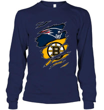 Load image into Gallery viewer, New England Patriots and Boston Bruins layer under ripped shirt