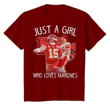 Load image into Gallery viewer, Kansas City Chiefs Just a girl who loves Mahomes shirt by Moteefes store Youth Classic Tee