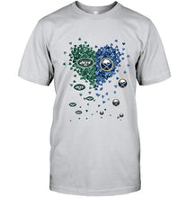 Load image into Gallery viewer, New York Jets and Buffalo Sabres tiny hearts shaped fan shirt