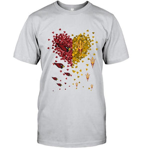 Arizona Cardinals Patriots and Arizona State Sun Devils tiny hearts shaped fan shirt