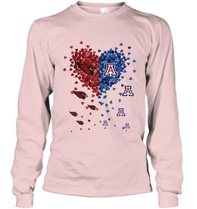 Arizona Cardinals Patriots and Arizona Wildcats tiny hearts shaped fan shirt