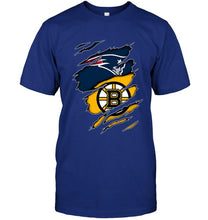 Load image into Gallery viewer, New England Patriots and Boston Bruins layer under ripped shirt