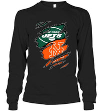 Load image into Gallery viewer, New York Jets and New York Mets layer under ripped shirt