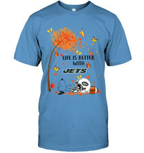Load image into Gallery viewer, Life is better with New York Jets snoopy sleeping under autumn tree shirt