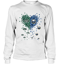 Load image into Gallery viewer, New York Jets and Buffalo Sabres tiny hearts shaped fan shirt