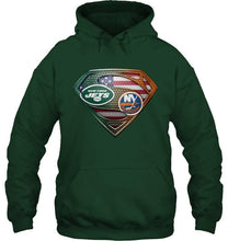 Load image into Gallery viewer, New York Jets and New York Islanders superman american flag layer shirt