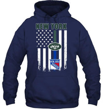 Load image into Gallery viewer, New York New York Jets New York Rangers american flag shirt