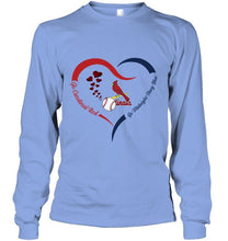 Load image into Gallery viewer, Go Cardinal red Go midnight navy blue St Louis Cardinals fan heart shirt