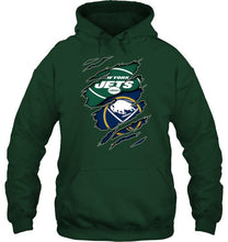 Load image into Gallery viewer, New York Jets and Buffalo Sabres layer under ripped shirt