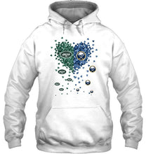 Load image into Gallery viewer, New York Jets and Buffalo Sabres tiny hearts shaped fan shirt