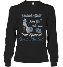 Load image into Gallery viewer, New England Patriots girl i am who i am your approval isn't needed high heel lips diamond glitter pattern t shirt