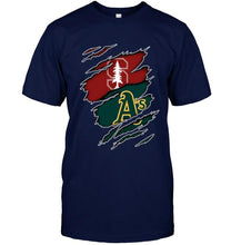 Load image into Gallery viewer, Stanford Cardinal and Oakland Athletics layer under ripped shirt