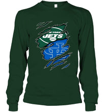 Load image into Gallery viewer, New York Jets and Buffalo Bulls layer under ripped shirt