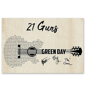 21 guns Green day lyric guitar typography signed poster