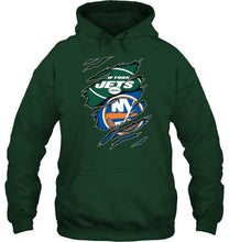 Load image into Gallery viewer, New York Jets and New York Islanders layer under ripped shirt