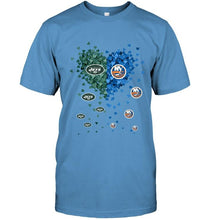 Load image into Gallery viewer, New York Jets and New York Islanders tiny hearts shaped fan shirt