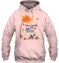 Load image into Gallery viewer, Life is better with New England Patriots snoopy sleeping under autumn tree shirt
