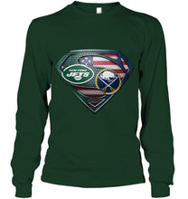 Load image into Gallery viewer, New York Jets and Buffalo Sabres superman american flag layer shirt