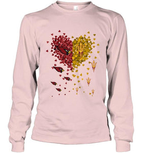 Arizona Cardinals Patriots and Arizona State Sun Devils tiny hearts shaped fan shirt