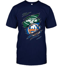 Load image into Gallery viewer, New York Jets and New York Islanders layer under ripped shirt