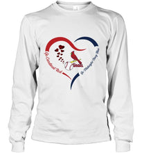 Load image into Gallery viewer, Go Cardinal red Go midnight navy blue St Louis Cardinals fan heart shirt