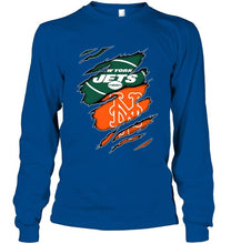 Load image into Gallery viewer, New York Jets and New York Mets layer under ripped shirt