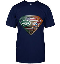 Load image into Gallery viewer, New York Jets and New York Islanders superman american flag layer shirt