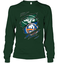 Load image into Gallery viewer, New York Jets and New York Islanders layer under ripped shirt