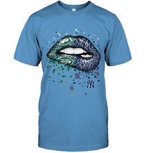 Load image into Gallery viewer, New York Jets and New York Yankees glitter pattern sexy lips t shirt