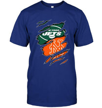 Load image into Gallery viewer, New York Jets and New York Mets layer under ripped shirt