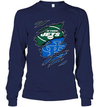 Load image into Gallery viewer, New York Jets and Buffalo Bulls layer under ripped shirt