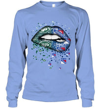 Load image into Gallery viewer, New York Jets and New York Rangers glitter pattern sexy lips t shirt