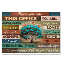 Load image into Gallery viewer, When you enter this office you are the reason i am here red cardinals tree poster
