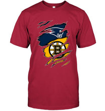 Load image into Gallery viewer, New England Patriots and Boston Bruins layer under ripped shirt