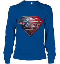 Load image into Gallery viewer, New England Patriots and UMass Minutemens superman american flag layer shirt
