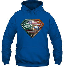Load image into Gallery viewer, New York Jets and New York Islanders superman american flag layer shirt