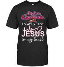 Load image into Gallery viewer, St Louis Cardinals in my veins jesus in my heart shirt