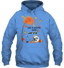Load image into Gallery viewer, Life is better with New York Jets snoopy sleeping under autumn tree shirt
