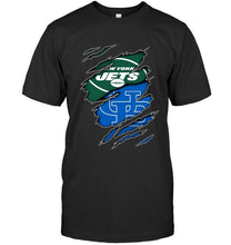 Load image into Gallery viewer, New York Jets and Buffalo Bulls layer under ripped shirt