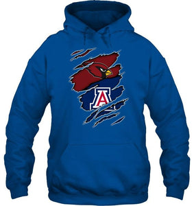 Arizona Cardinals and Arizona Wildcats layer under ripped shirt