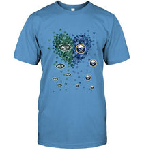 Load image into Gallery viewer, New York Jets and Buffalo Sabres tiny hearts shaped fan shirt