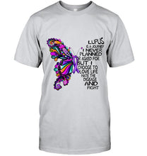 Load image into Gallery viewer, Lupus journey i never planned i choose to love life hate disease &amp; fight butterfly ribbon shirt