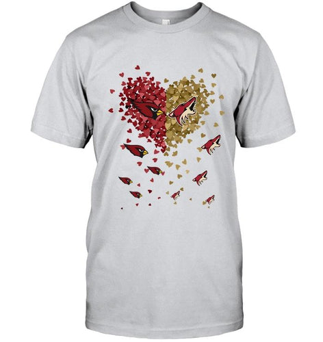 Arizona Cardinals Patriots and Arizona Coyotes tiny hearts shaped fan shirt